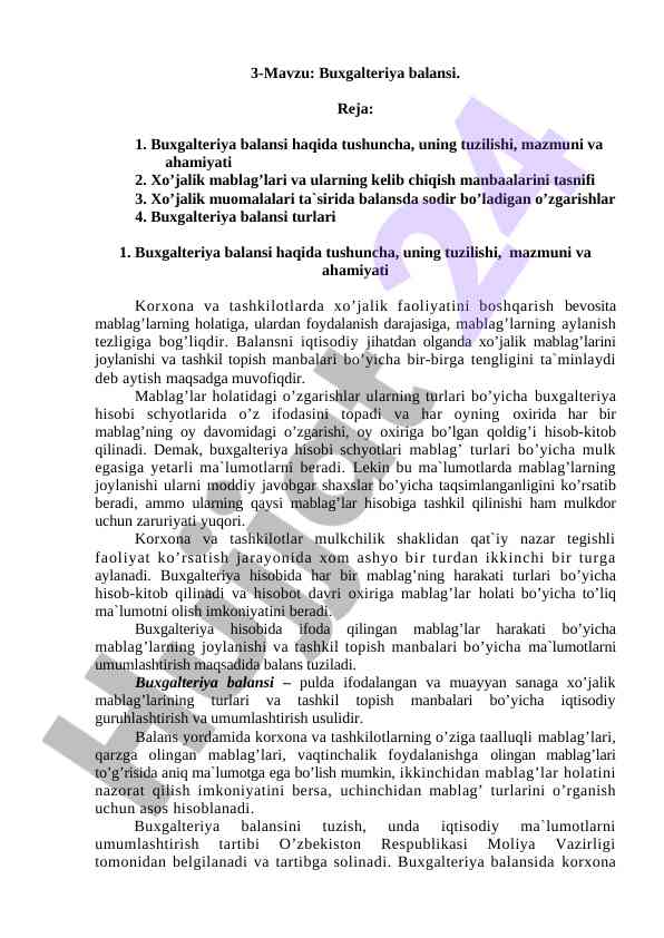 Buxgalteriya balansi tushunchasi va ahamiyati