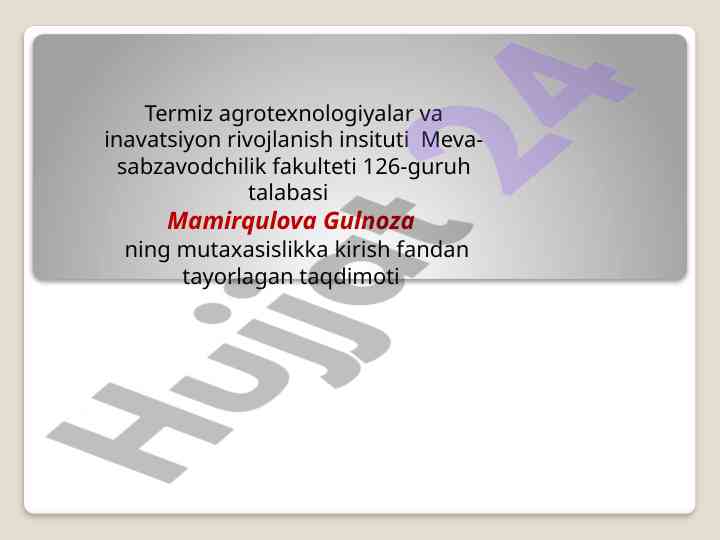 Meva sabzavotlarni saqlash va dastlabki qayta ishlash