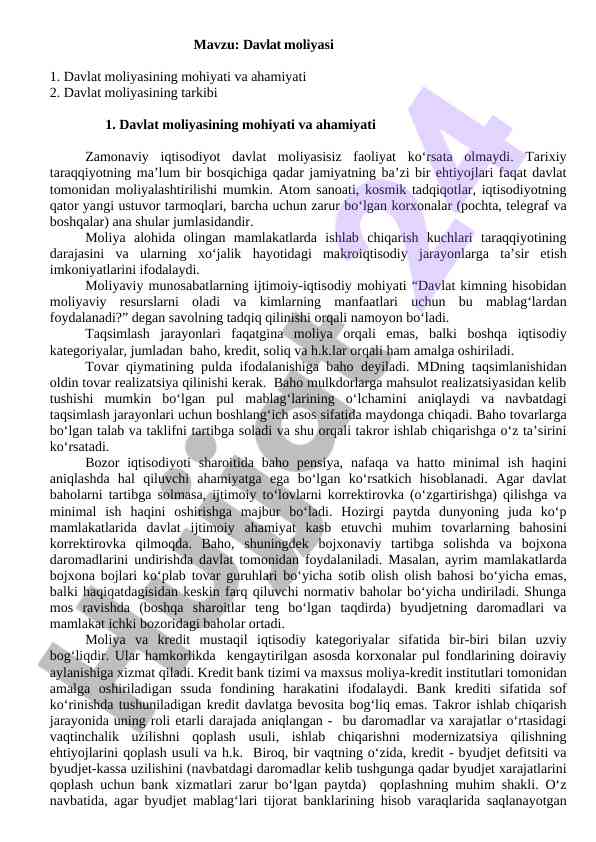 Davlat moliyasi: mohiyati va tarkibi