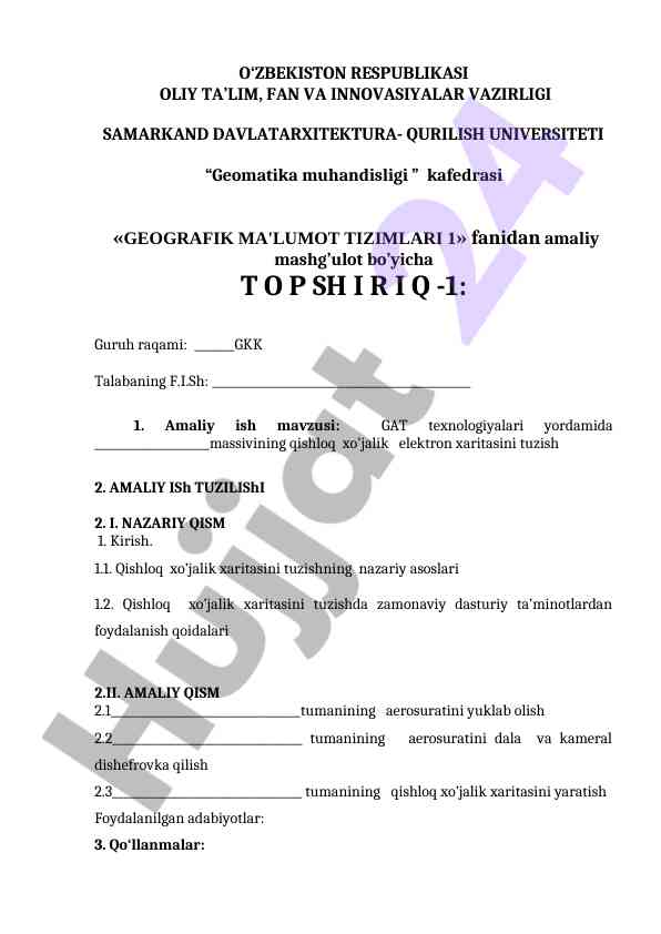 Geografik Ma'lumot Tizimlari Amaliy Mashg'ulot
