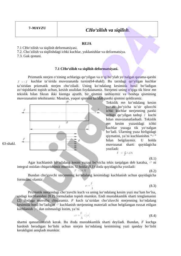 Cho‘zilish va siqilish deformatsiyasi tahlili