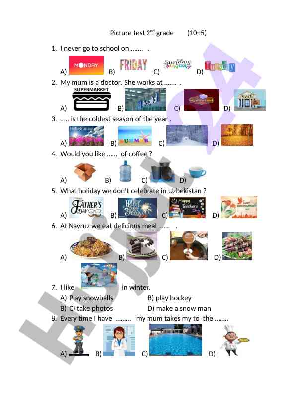 2nd grade english picture test preparation