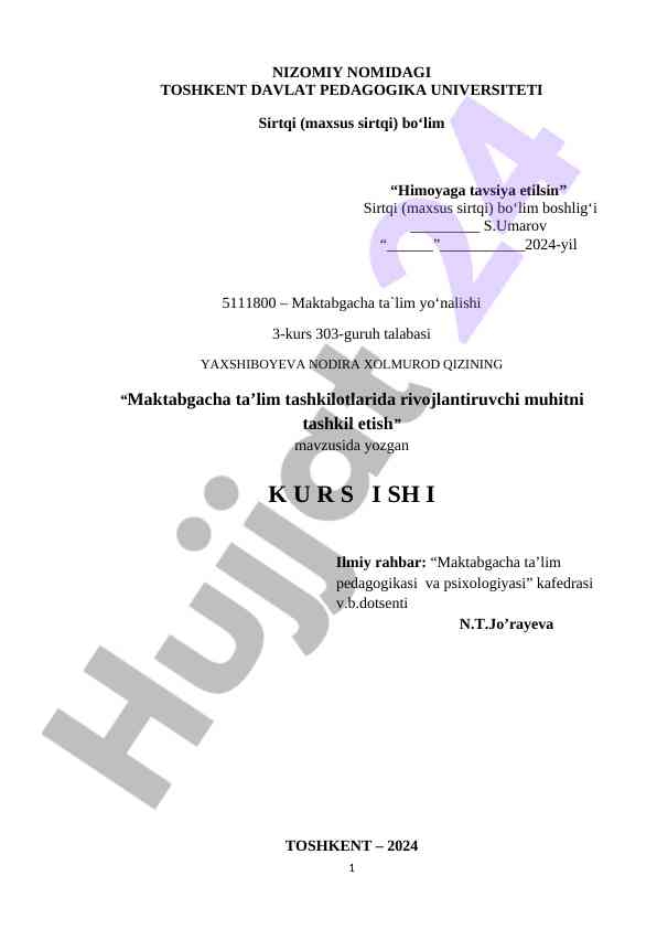 Maktabgacha ta'lim tashkilotlarida rivojlantiruvchi muhit