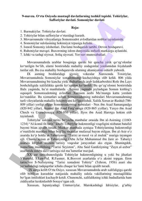 O‘rta osiyoda mustaqil davlatlarning tashkil topishi