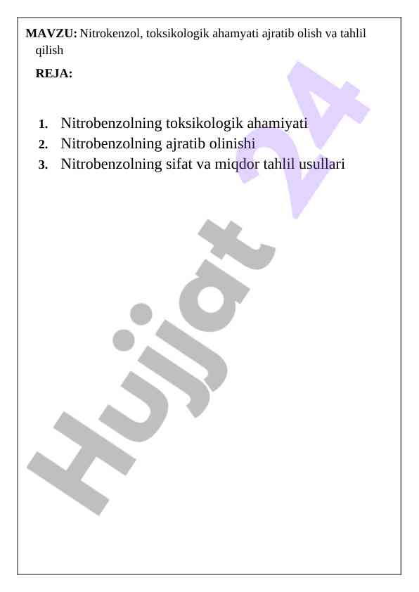Nitrobenzol toksikologik ahamiyati va tahlil usullari