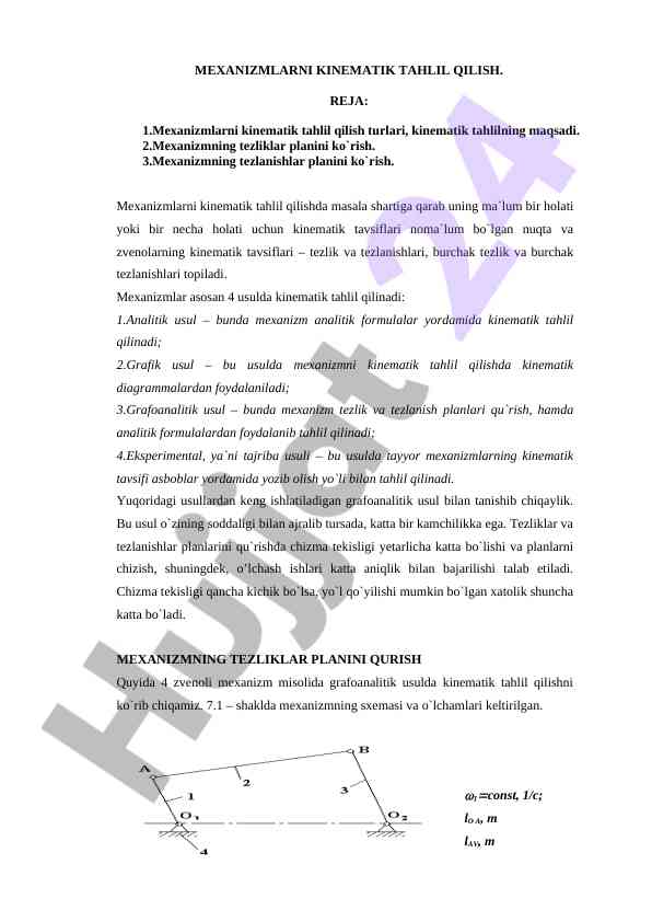 Mеxanizmlarni kinematik tahlil qilish usullari