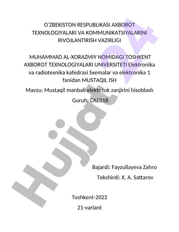 Elektr tok zanjirini hisoblash mustaqil ish