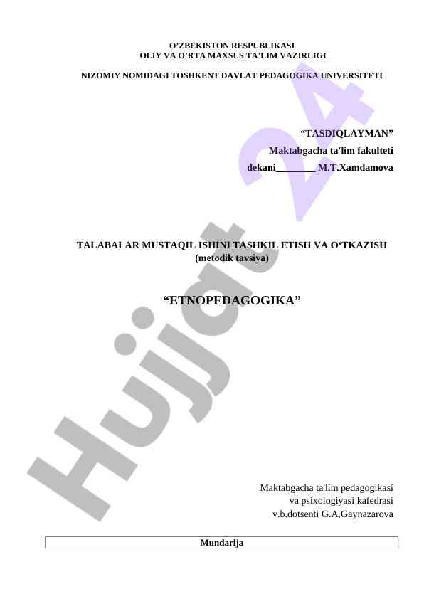 Mustaqil ishlarni tashkil etish metodik tavsiyalari