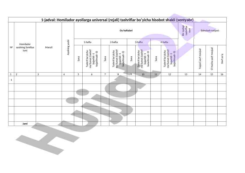 Universal tashriflar rejasi 2020 yil sentyabr