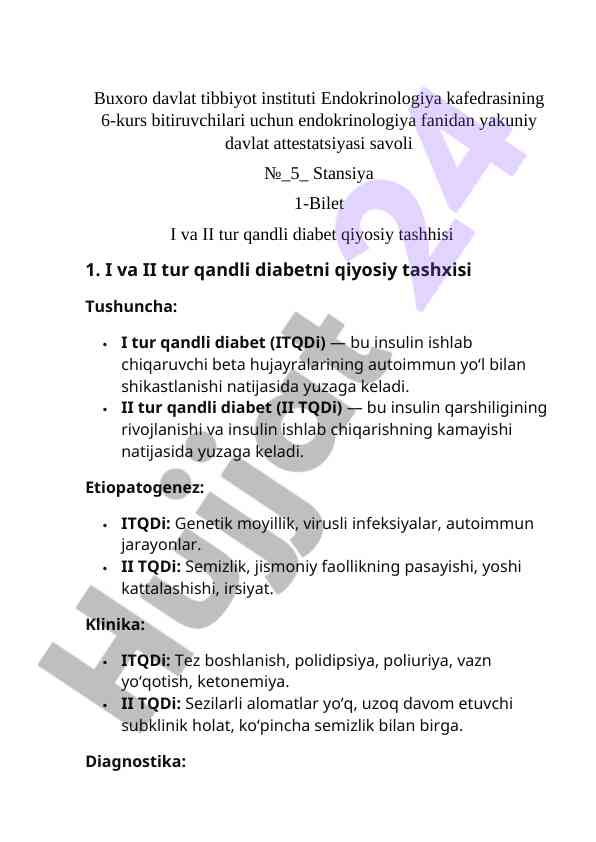 Yakuniy davlat attestatsiyasi savoli qandli diabet