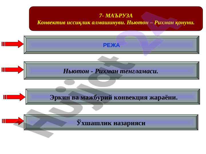 Конвектив иссиқлик алмашинуви нютон рихман қонуни