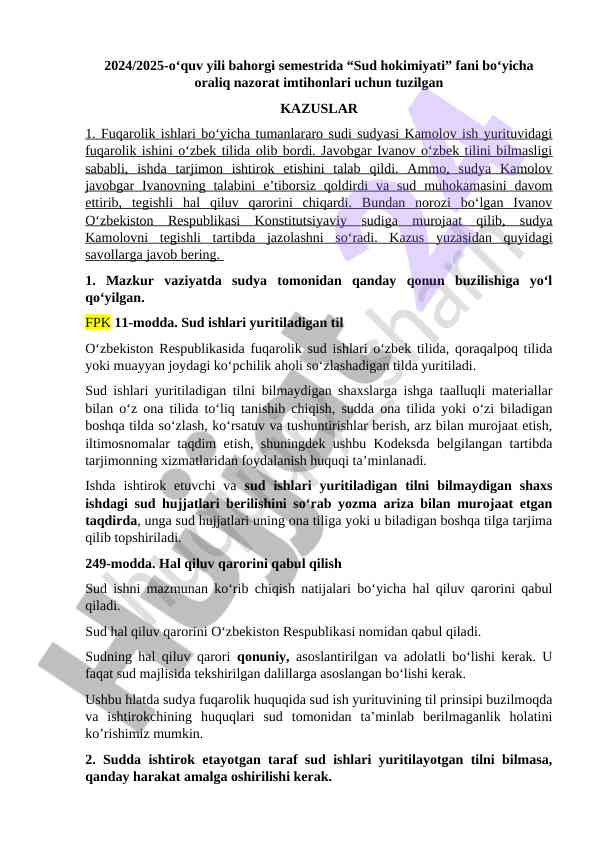 Fuqarolik sud ishtirokchilarining til talablari