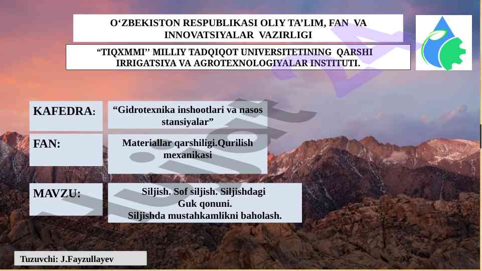 Gidrotexnika inshootlari va nasos stansiyalar