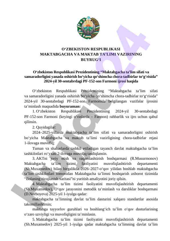 Maktabgacha ta’limni rivojlantirish rejalari