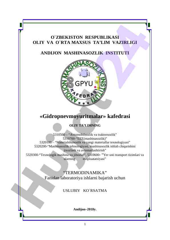 Termodinamikadan laboratoriya ishlari uslubiy ko'rsatma