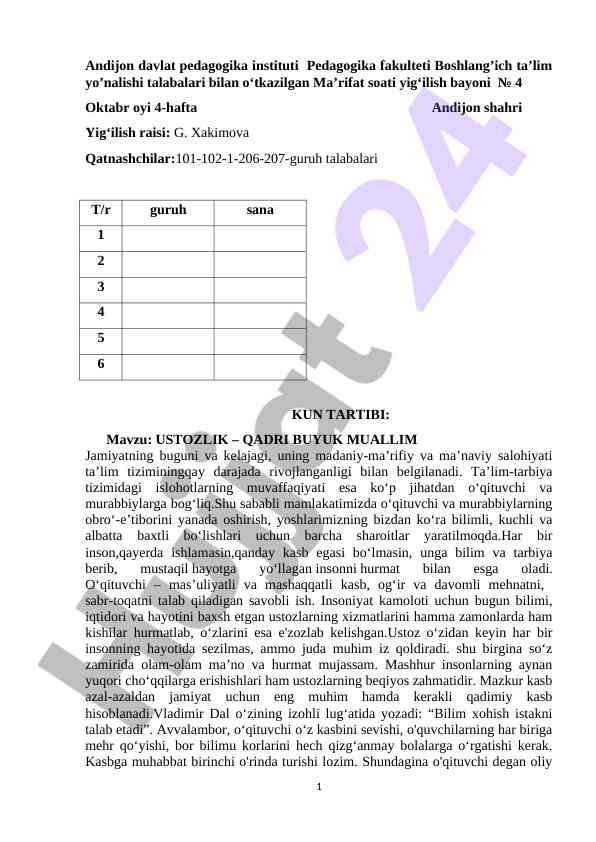 Ustozlik – qadri buyuk muallim ta'lim tizimida
