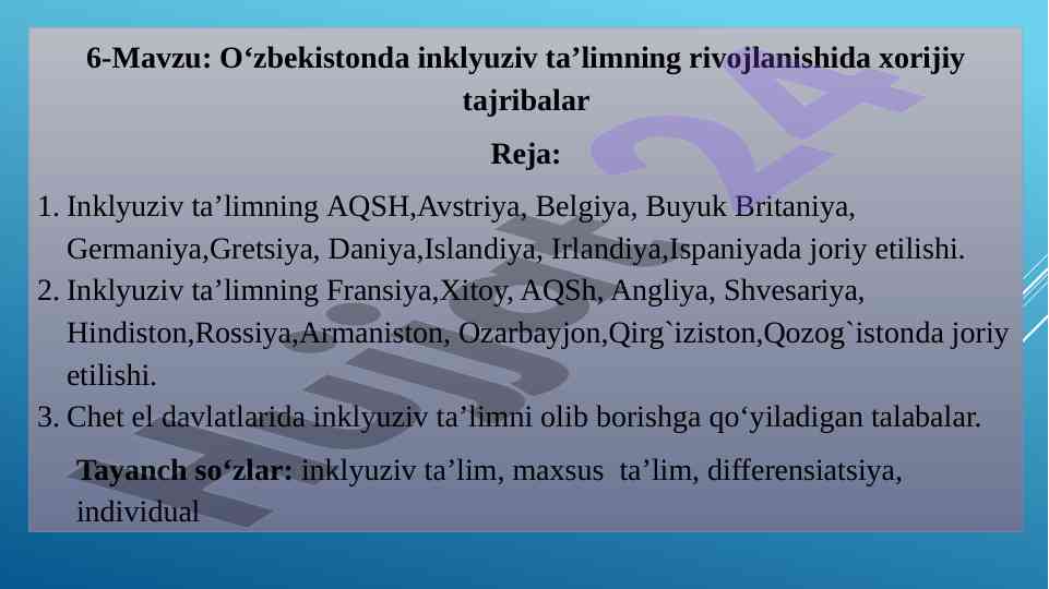 O‘zbekistonda inklyuziv ta’limning rivojlanishi