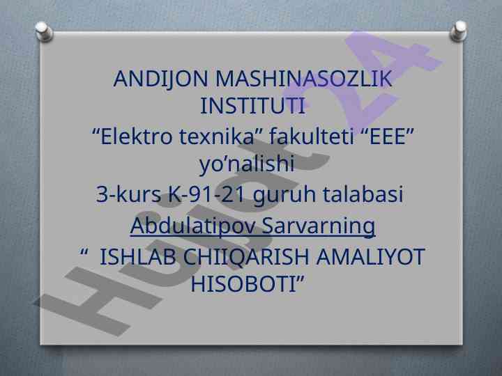 Ishlab chiqarish amaliyot hisobotini tahlil