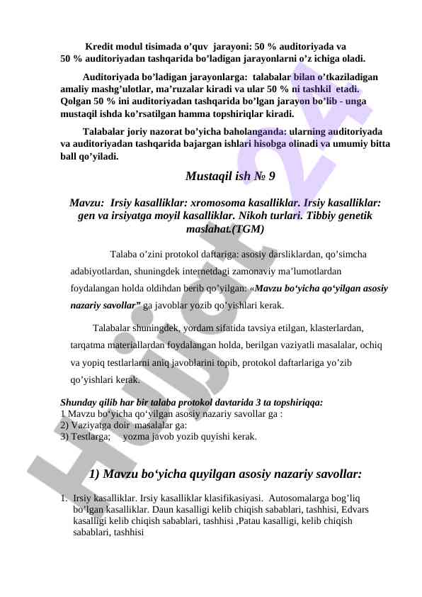 Irsiy kasalliklar tahlili va mustaqil ish
