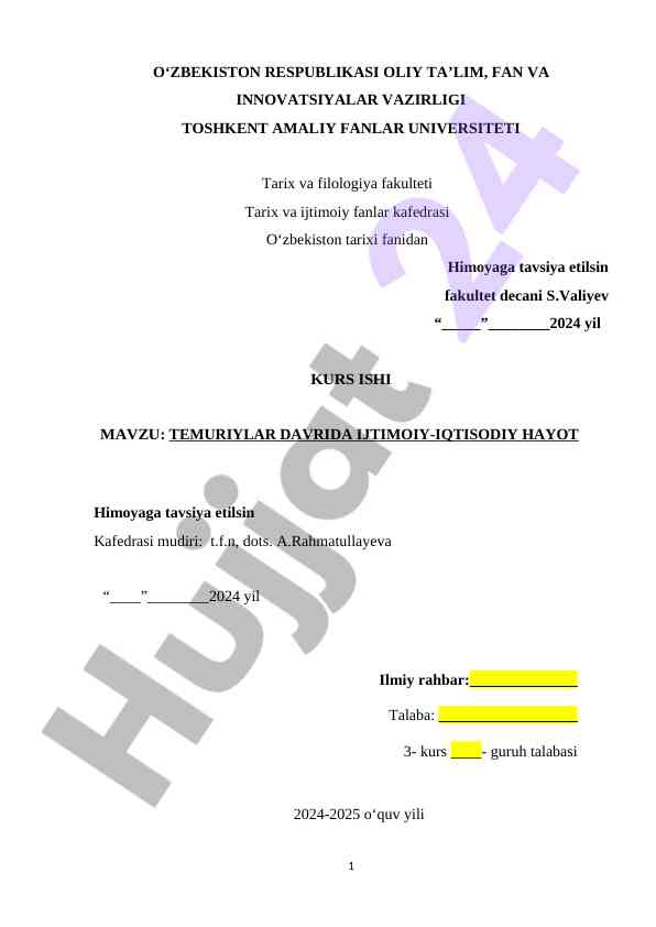 Temuriylar davrida ijtimoiy-iqtisodiy hayot