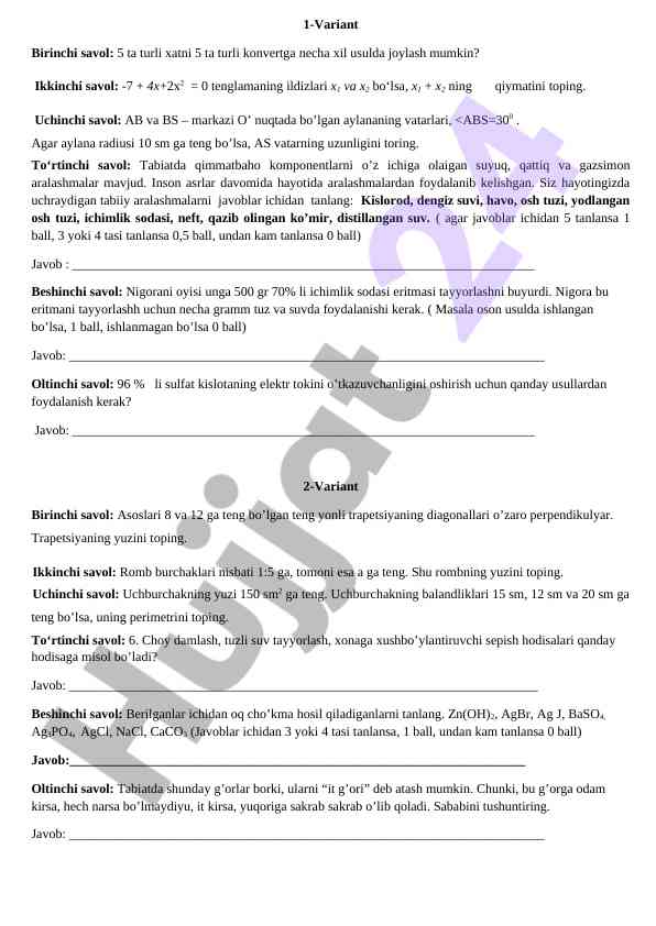 Matematik savollar va aralashmalarni tahlil qilish