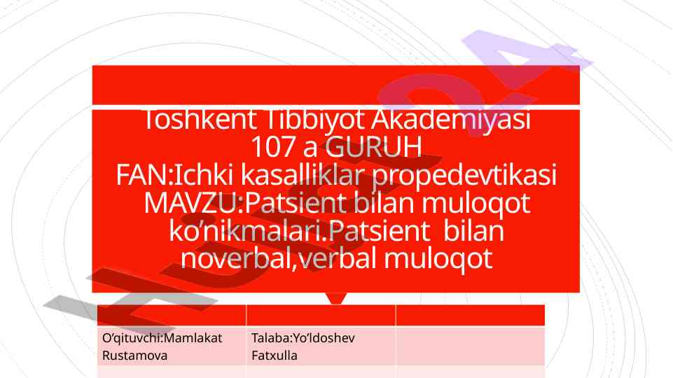 Patsient bilan muloqot ko'nikmalari