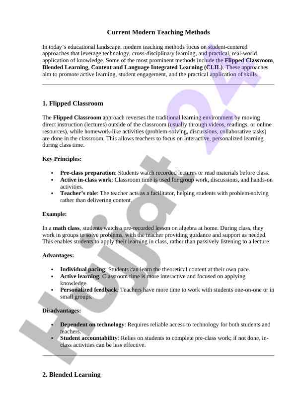 Current modern teaching methods overview and applications