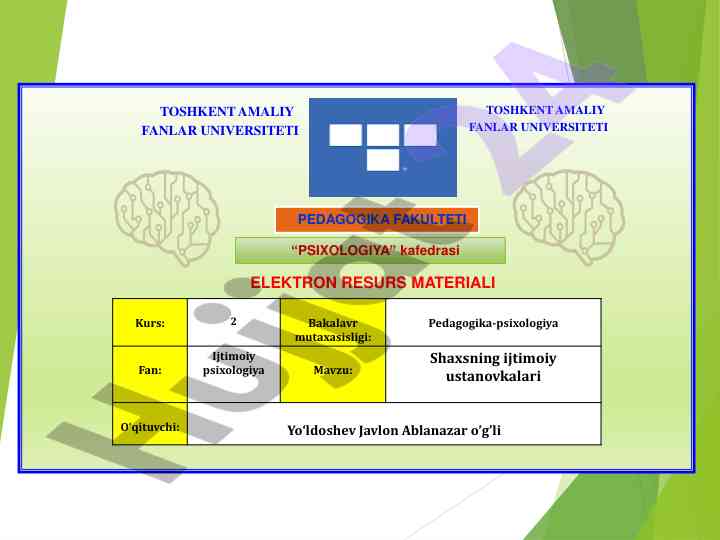 Ijtimoiy psixologiyada shaxsning ijtimoiy ustanovkalari