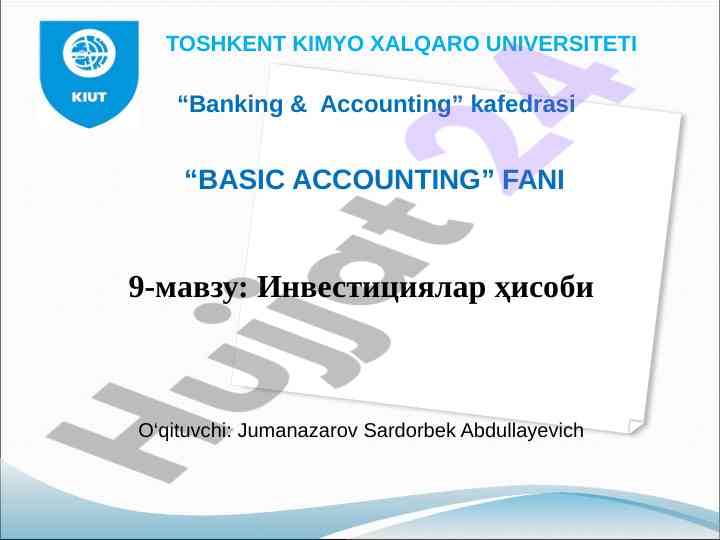 Investitsiyalar hisobi tahlili va tashkil etish