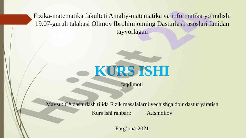 C# dasturlash tilida fizik masalalarni yecha