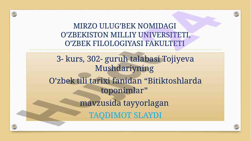 Toponimika fanining mazmuni va o'rganish usullari