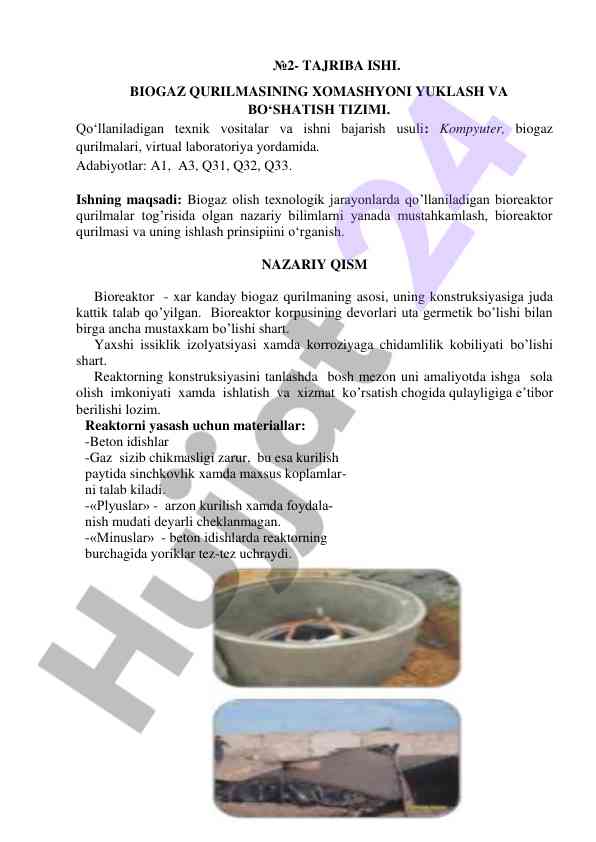 Biogaz qurilmasining ishlash prinsipi va nazariy qism