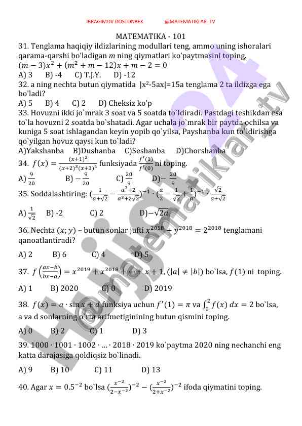 Matematika tenglamalari va ildizlari muhokamasi