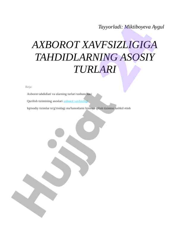 Axborot xavfsizligi tahdidlari turlari