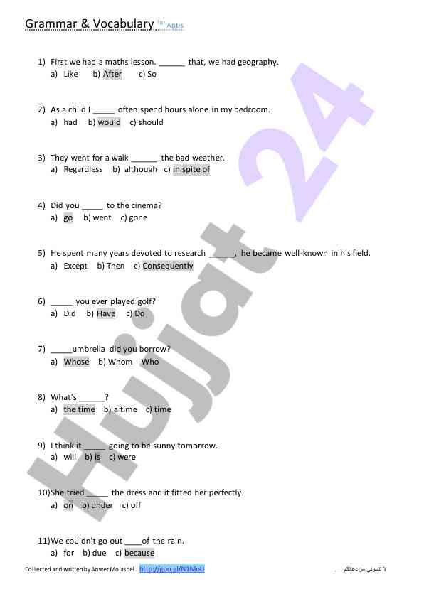 Grammar and vocabulary for aptis exercise