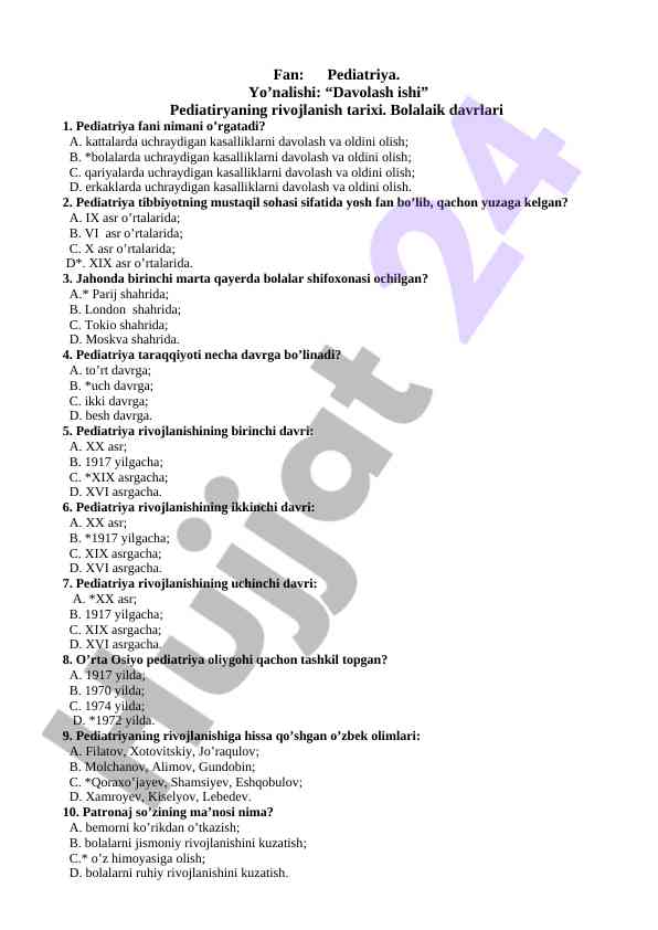 Pediatriya fani rivojlanish tarixi va asoslari