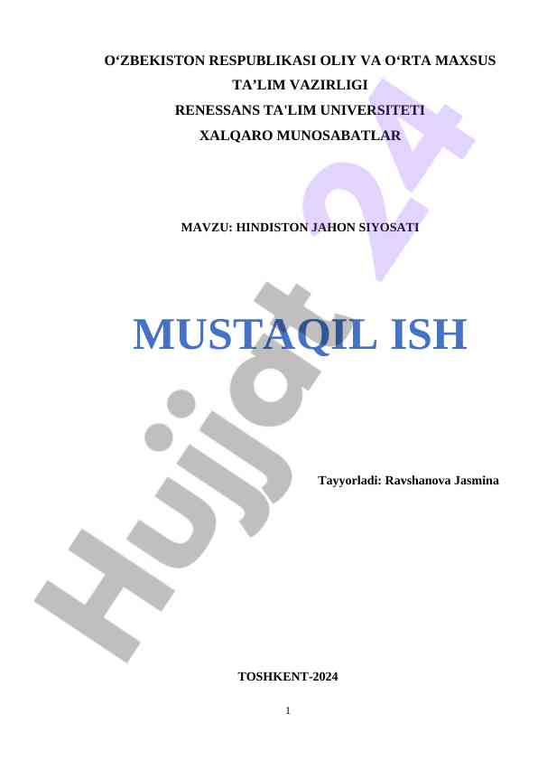 Hindiston jahon siyosati mustaqil ish