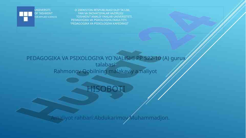 Pedagogika va psixologiya amaliyoti hisoboti