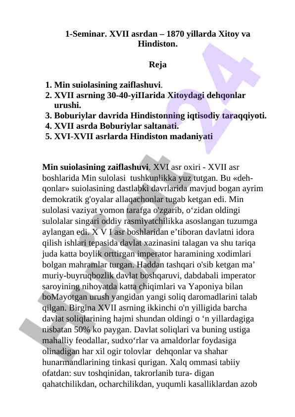 Xitoy va hindiston tarixi: xvii asr boshlari