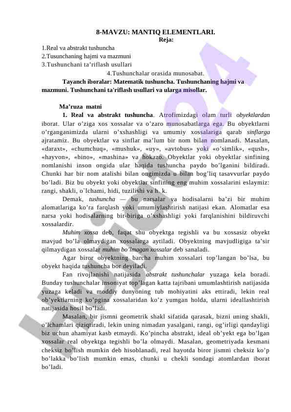 Mantıq elementlari tushunchalari vahzmi