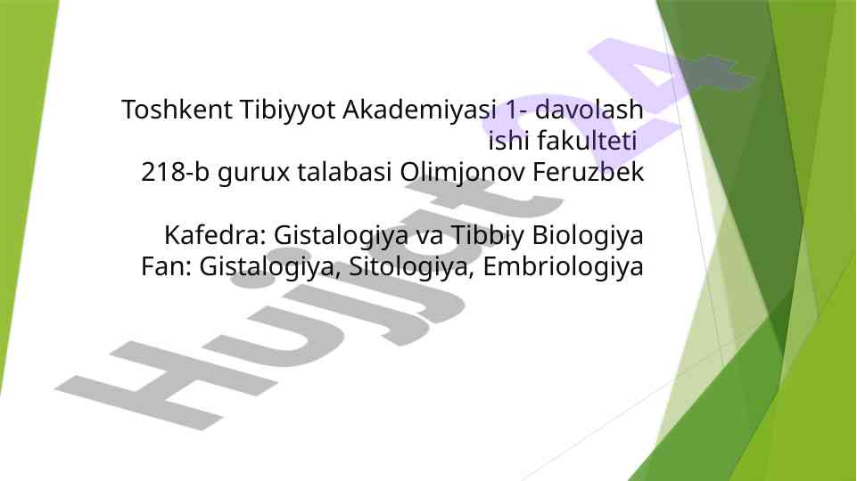 Qon tuzilishi va vazifalari bo'yicha tahlil