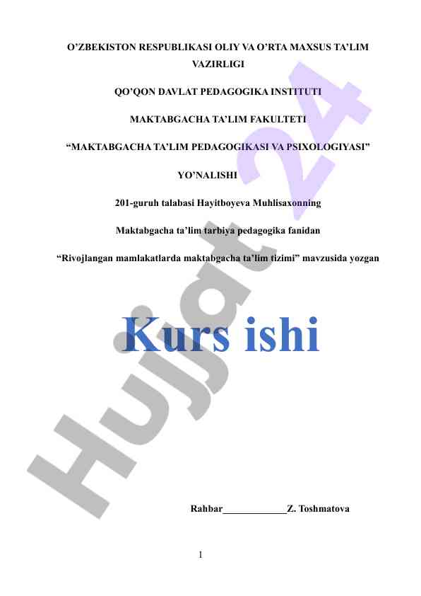 Rivojlangan mamlakatlarda maktabgacha ta'lim tizimi