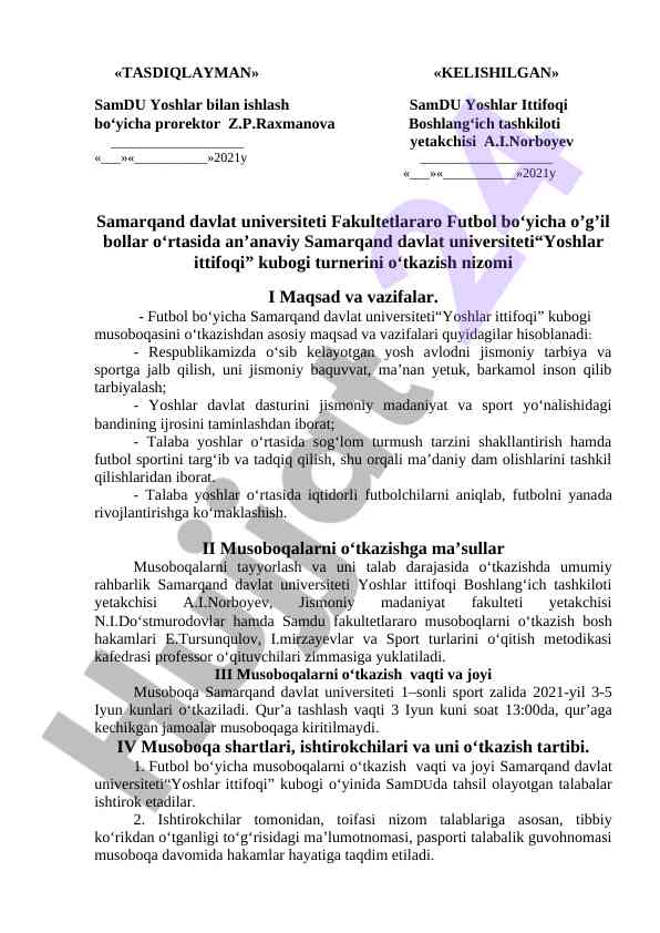 Futbol bo'yicha kubogi o'tkazish nizomi