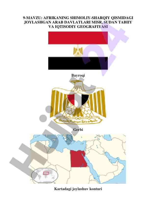 Misr arab respublikasining iqtisodiy geografiyasi