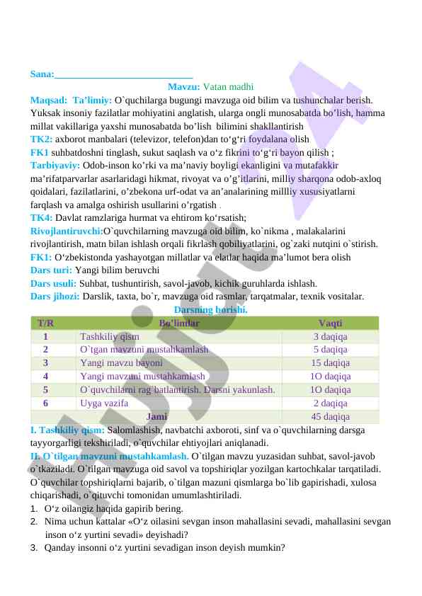 Vatan mavzusi oquvlarga ta’lim berish