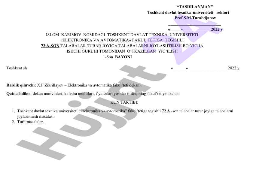 Talabalar joylashtirish yig'ilishi bayoni 2022