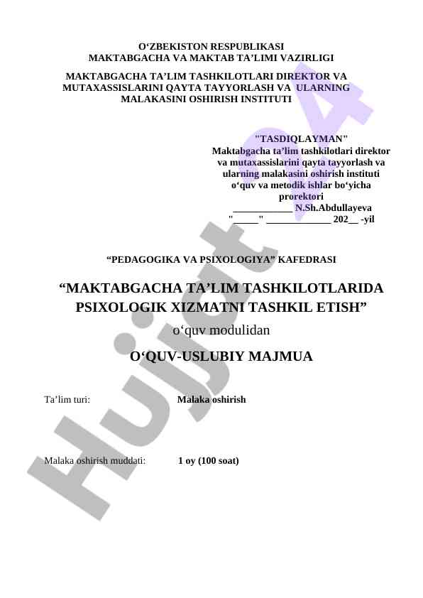 Maktabgacha ta'lim tashkilotlarida psixologik xizmat