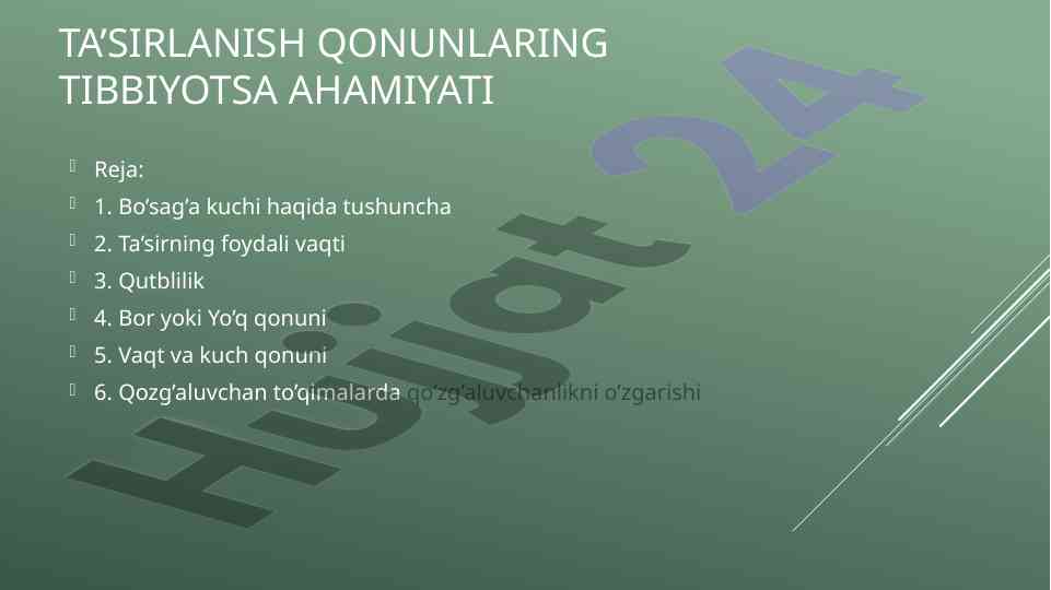 Tasirlanish qonunlarining tibbiyotdagi ahamiyati