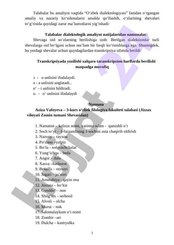 O‘zbek dialektologiyasi amaliyoti natijalari