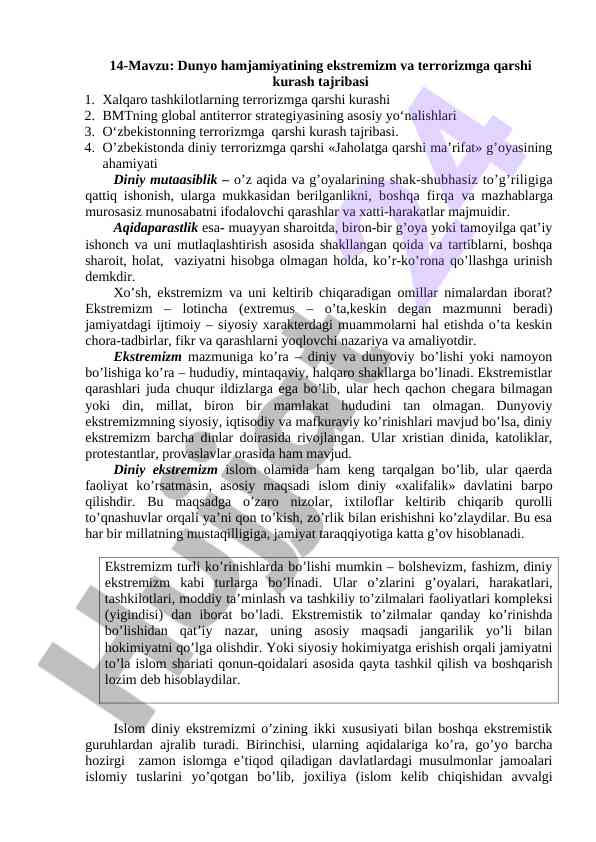 Dunyo hamjamiyatining ekstremizm va terrorizmga qarshi kurashi